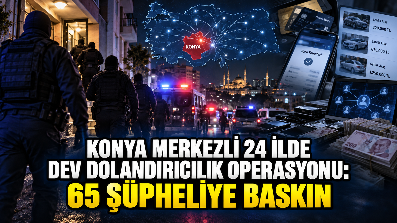Konya Merkezli 24 İlde Dev Dolandırıcılık Operasyonu: 65 Şüpheliye Baskın