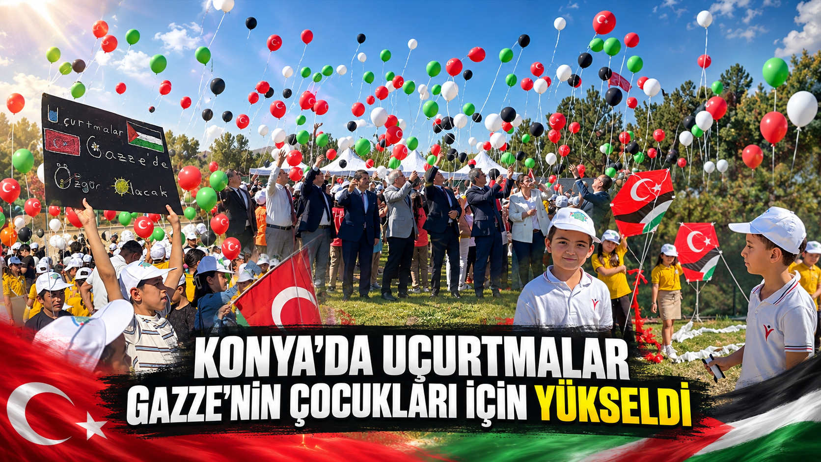 Konya'da Gazzeli çocuklar için balon ve uçurtmalar gökyüzüne bırakıldı